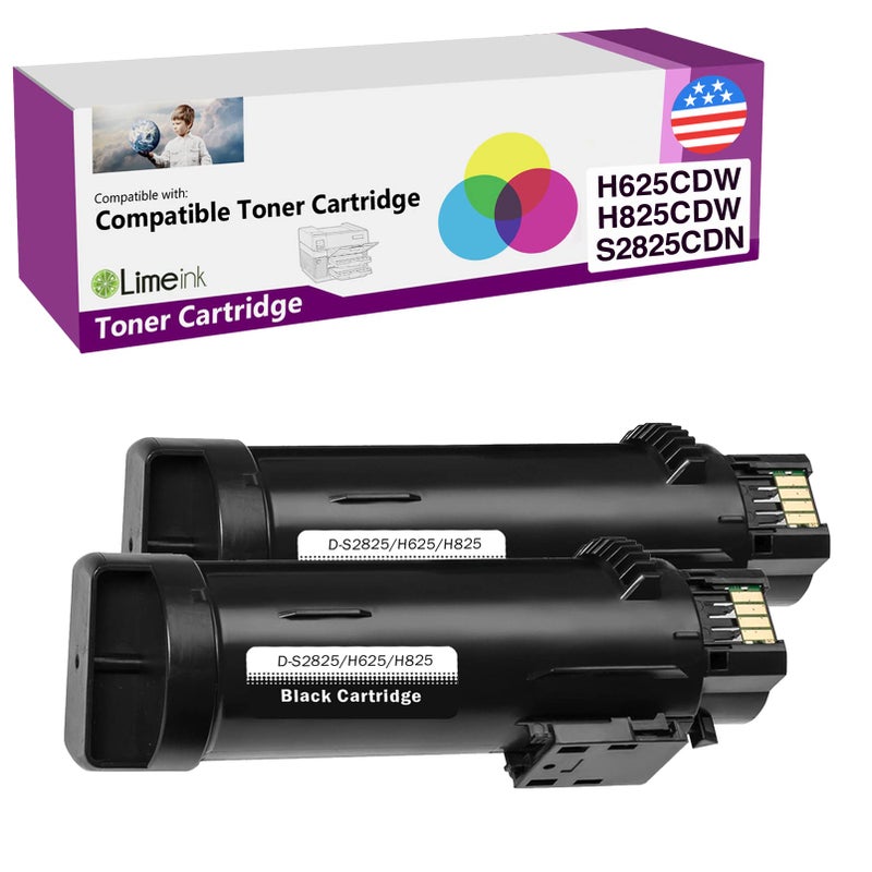 Limeink Compatible Ink Cartridges Replacement for Dell H625cdw H825cdw S2825cdn High Yield Laser Toner Cartridges for Smart Color Printers H625 H825 s2825 Ink (2 Black) - Image 1